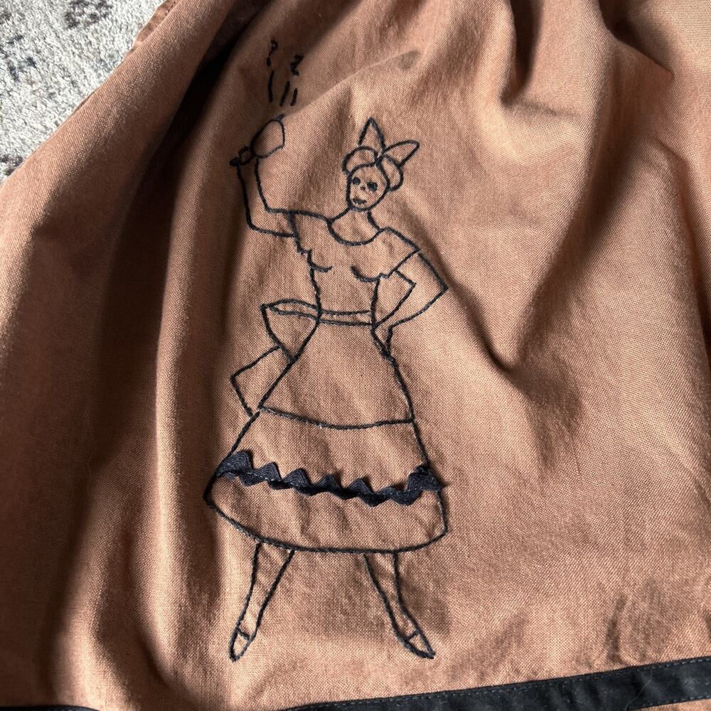 Vtg 50s Look Handmade Embroidered Homemaker Apron Set Cottagecore One Size - Picture 3 of 6